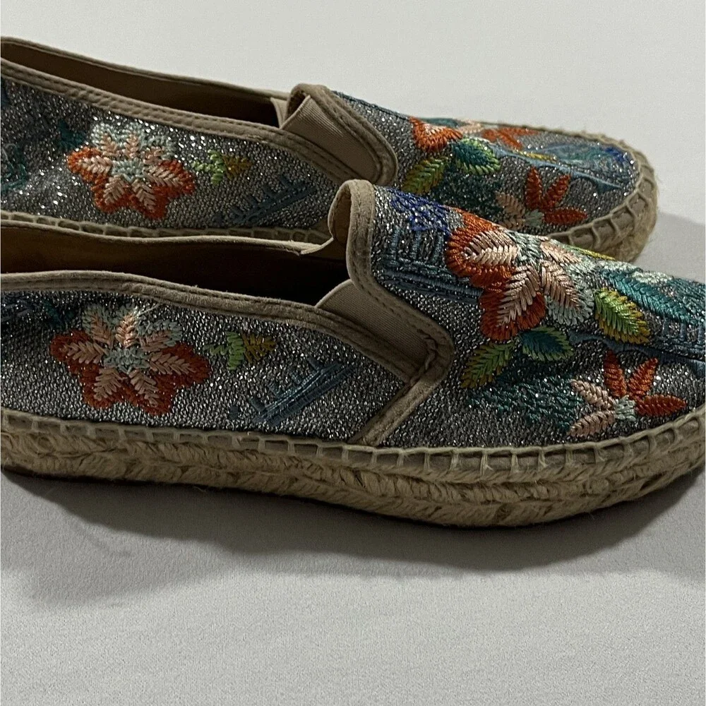 Johnny Was Metallic Floral Embroidered Elysia Espadrilles Platform Shoes Sz 38